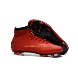 Nike Mercurial Superfly FG Soccer Cleats Cheap Shoes Black Red Golden